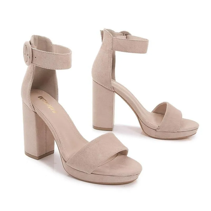One Strap Solid Color Suede High Heels - Image 3