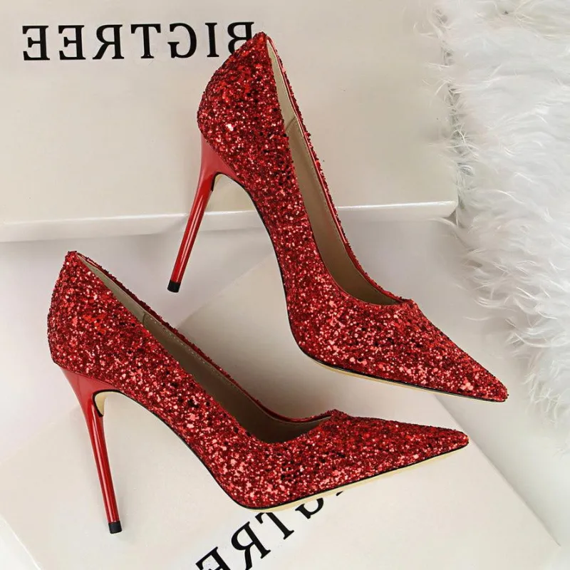 Sequin Decor Point Toe Stiletto Heeled Court Pumps - Image 5