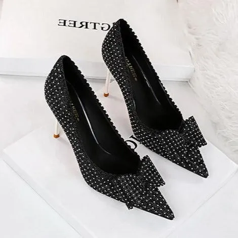Bow Detail Sequin Decor Stiletto Heeled Pumps - Image 5