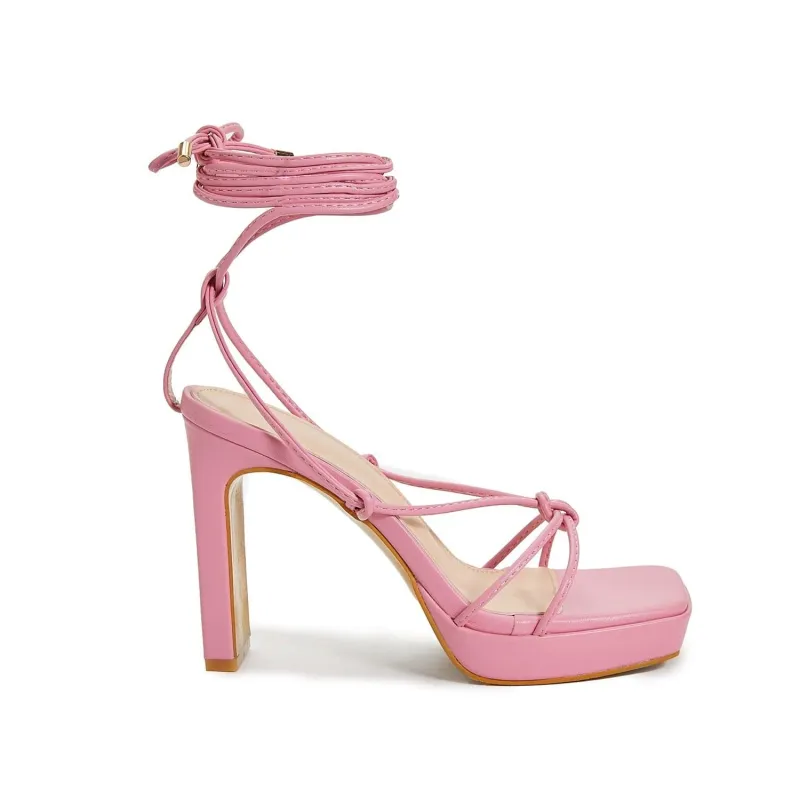 Tie Leg Design Heeled Strappy Sandals - Image 2