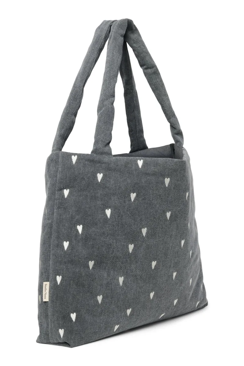 Denim Mom Bag | Grey Hearts - Image 3