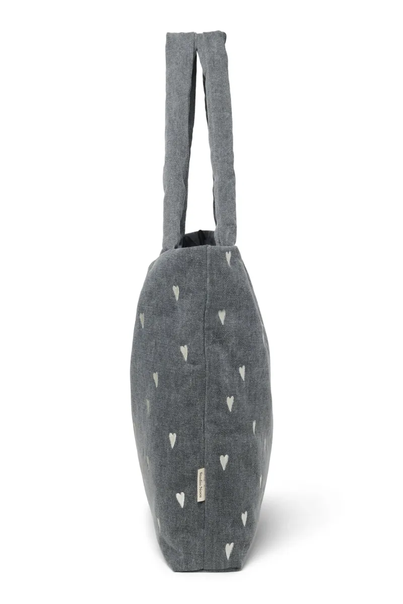 Denim Mom Bag | Grey Hearts - Image 4