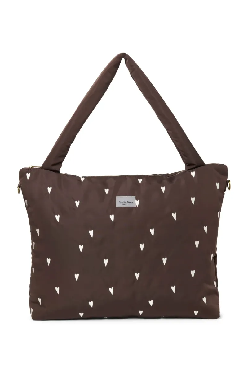 Puffy Diaper Bag | Brown Hearts