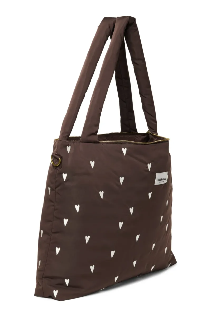 Puffy Diaper Bag | Brown Hearts - Image 3