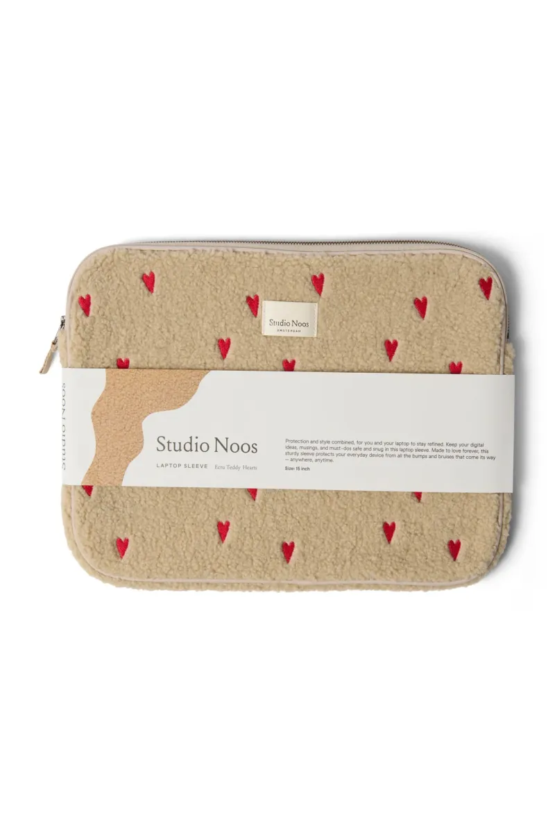Teddy Laptop Sleeve 15 Inch | Ecru Hearts - Image 4