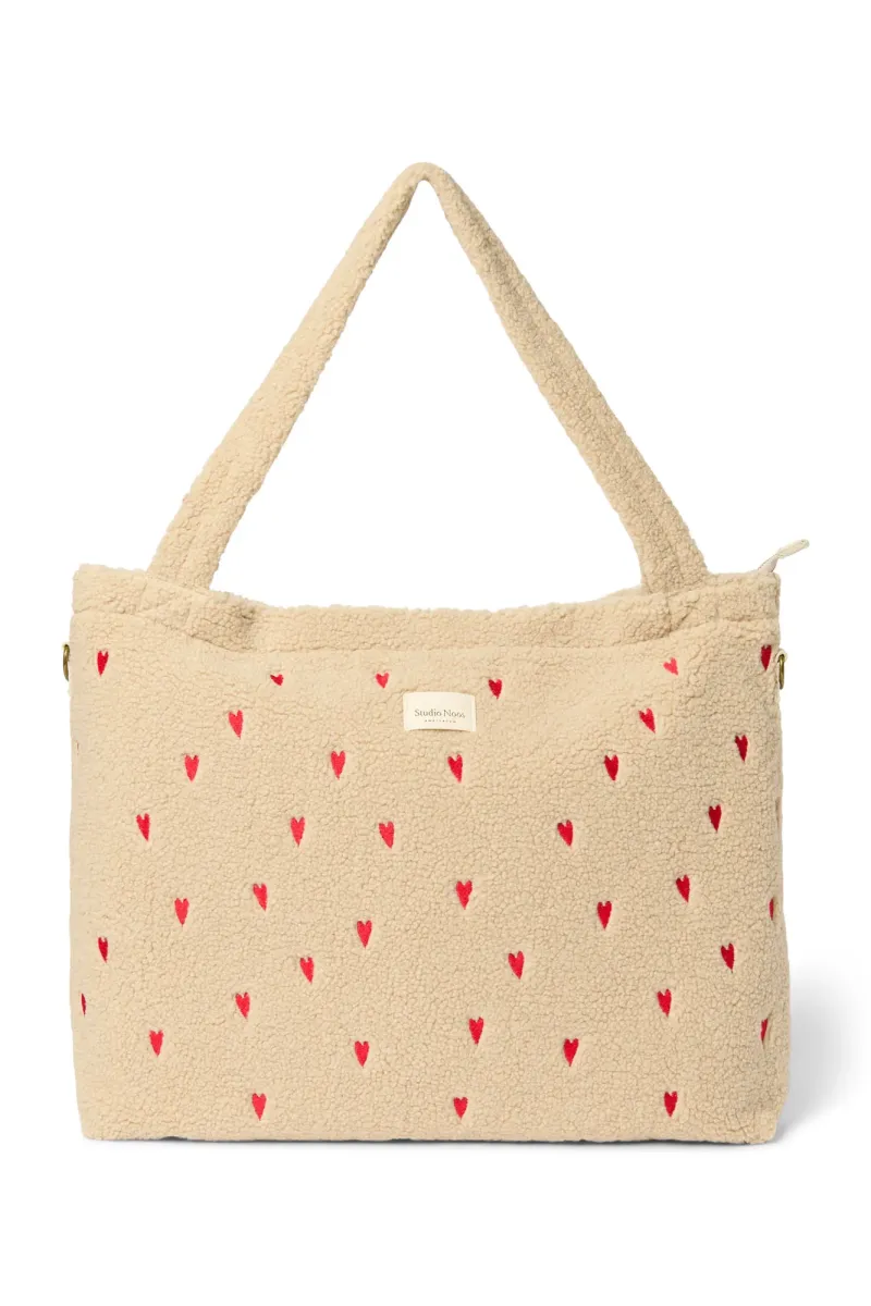 Teddy Diaper Bag | Ecru Hearts