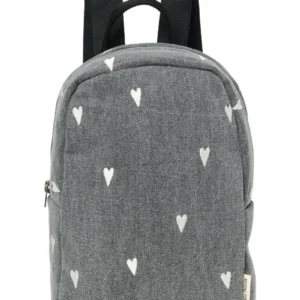 Denim Mini Backpack | Grey Hearts