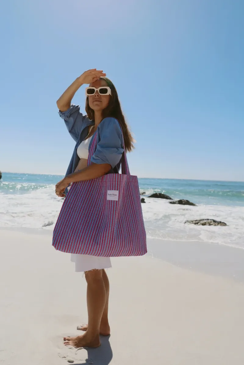 Poplin Striped Mom Bag | Raspberry - Image 2