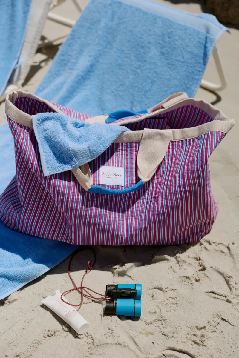 Poplin Striped Beach Bag | Raspberry - Image 2