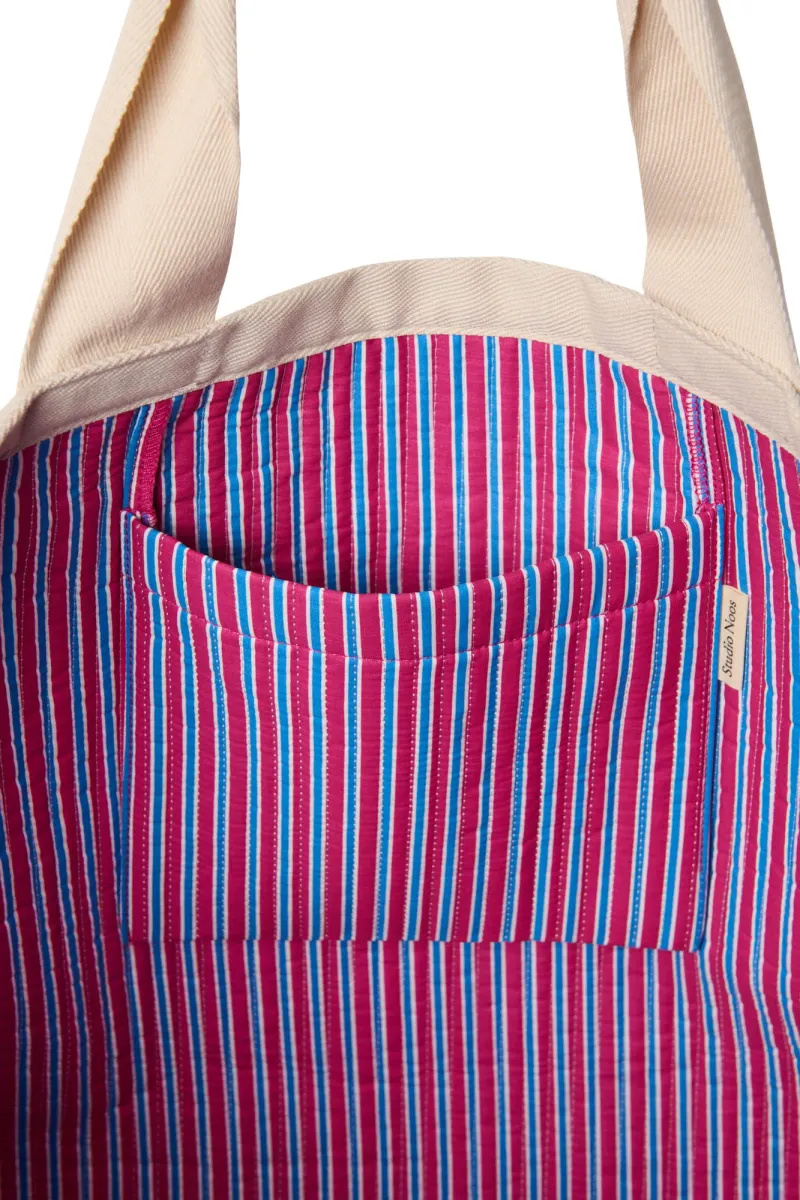 Poplin Striped Beach Bag | Raspberry - Image 4