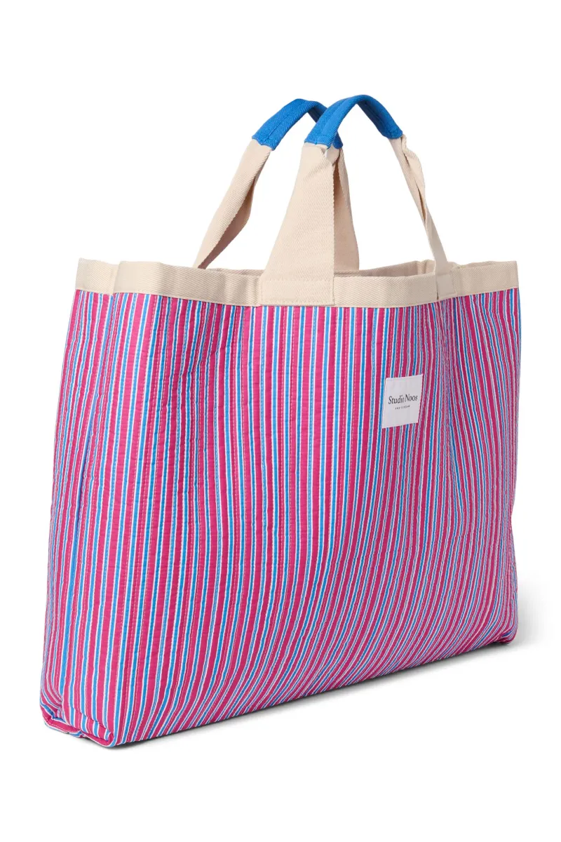 Poplin Striped Beach Bag | Raspberry - Image 5