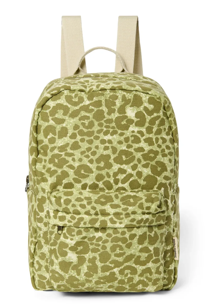 Cotton Midi Backpack | Green Leopard