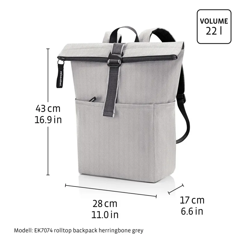 rolltop backpack herringbone grey - Image 5